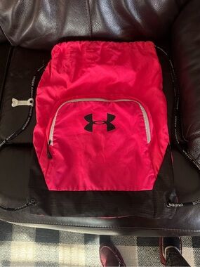 Under Armour Hot Pink Drawstring Backpack with Black Logo-Gym Bag